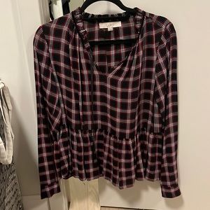 Loft Plaid Blouse with Ruffled Bottom